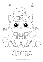 Colorazione gratuita Gatto Kawaii Trifoglio Festa di San Patrizio Cappello CanI e gatti