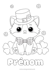 Coloriage à personnaliser Chat Kawaii Trèfle Fête de la Saint Patrick Chapeau Chiens et chats