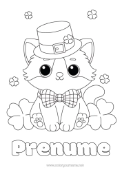 Pagină de colorat gratuită Pisică Drăguț Trifoi Sărbătoarea Sfântului Patrick Pălărie Câini și pisici