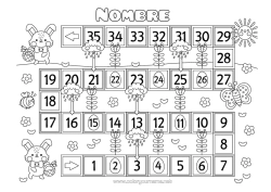 Colorear gratis Primavera Conejo Actividades para niños Animales del bosque Calendario de Adviento Juego de la oca Juguete de papel