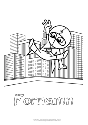 Färgläggningssida att anpassa Hjälte Stadsmiljö Ninja Byggnad