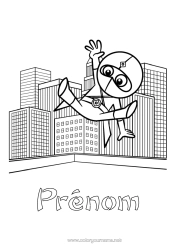 Coloriage à personnaliser Héros Paysage de ville Ninja Immeuble