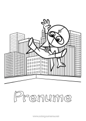 Pagină de colorat personalizată Erou Peisaj Urban Ninja Clădire