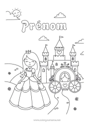 Coloriage à personnaliser Château Princesse Conte De Fées Calèches Et Carrosses Véhicules Historiques Ou Vintages