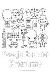 Pagină de colorat gratuită Drăguț Londra Regatul Unit Steag Autobuz, microbuz Ceai Băutură Simboluri Transport public terestru Monument Copertă de caiet Păstrează