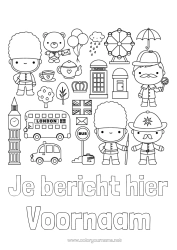 Gratis kleurplaat Kawaii Londen Verenigd Koninkrijk Vlag Bus, autocar Thee Drankje Symbolen Openbaar vervoer over land Monument Schrijfkaften Bewaar