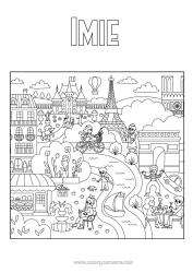 Kolorowanka do personalizacji Francja Wieża Eiffla Łuk Triumfalny Paryż Pomnik Miasto świata