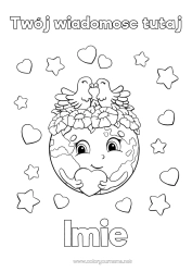 Kolorowanka do personalizacji Serce Ptak Ekologia Ziemia Dzień Ziemi Ptaki i latające ssaki Globus ziemski Mapa świata