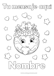 Colorear gratis Corazón Pájaro Ecología Tierra Día de la Tierra Aves y mamíferos voladores Globo terráqueo Mapa del mundo