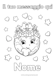 Colorazione gratuita Cuore Uccello Ecologia Terra Giorno della Terra Uccelli e mammiferi volanti Globo terraqueo Mappa del mondo