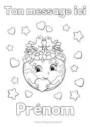 Coloriage à personnaliser Coeur Oiseau écologie Terre Jour de la Terre Oiseaux et mammifères volants Globe terrestre Carte du monde