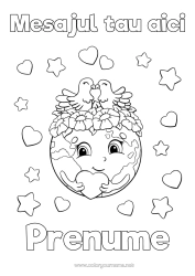 Pagină de colorat gratuită Inimă Pasăre Ecologie Pământ Ziua Pământului Păsări și mamifere zburătoare Glob pământesc Hartă a lumii