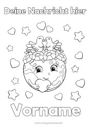 Kostenlose Malvorlage Herz Vogel Ökologie Erde Tag der Erde Vögel und fliegende Säugetiere Erdball Weltkarte