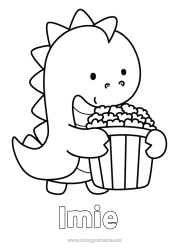 Kolorowanka za darmo Uroczy Dinozaury Popcorn Słodkości, łakocie