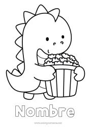 Colorear gratis Kawaii Dinosaurios Palomitas de maíz Golosinas