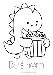 Coloriage à personnaliser Kawaii Dinosaures Pop Corn Gourmandises, sucreries