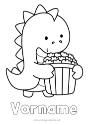 Kostenlose Malvorlage Kawaii Dinosaurier Popcorn Leckereien, Süßigkeiten