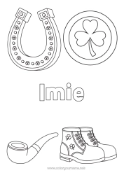 Kolorowanka za darmo Szansa Koniczyna Irlandia Podkowa Święto Świętego Patryka Symbole But. Części