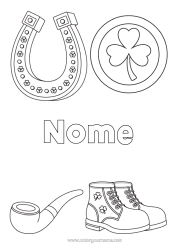 Colorazione gratuita Fortuna Trifoglio Irlanda Ferro di cavallo Festa di San Patrizio Simboli Scarpe Parti