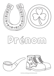 Coloriage gratuit Chance Trèfle Irlande Fer à cheval Fête de la Saint Patrick Symboles Chaussure Pièces