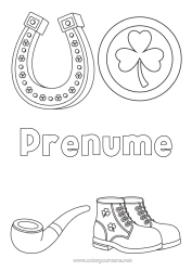 Pagină de colorat personalizată Șansă Trifoi Irlanda Călcâi De Cal Sărbătoarea Sfântului Patrick Simboluri Încălțăminte Piese