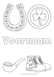 Gratis kleurplaat Geluk Klaver Ierland Hoefijzer Saint Patrick's Day Symbolen Schoen Stukken
