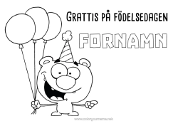 Gratis färgläggning Monster Björn Födelsedag Ballonger Grattis på födelsedagen! Skogens djur Tecknad serie