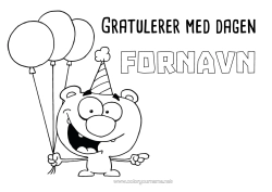 Gratis fargelegging Monster Bjørn Bursdag Ballonger Gratulerer med dagen! Skogsdyr Tegneserie