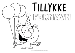 Farvelægningssiden tilpasning Monster Bjørn Fødselsdag Balloner Tillykke med fødselsdagen! Skovens dyr Tegneserie