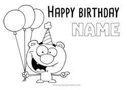Colouring to customise Monster Bear Birthday Balloons Happy Birthday Message Forest Animals Cartoon
