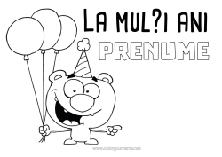 Pagină de colorat gratuită Monstru Urs Aniversare Baloane La mulți ani! Animale din pădure Desen animat