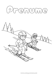 Pagină de colorat gratuită Zăpadă Schi Sporturi de iarnă Munte