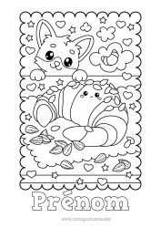 Coloriage à personnaliser Coeur Kawaii Renard Animaux de la forêt Croissant
