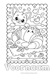 Gratis kleurplaat Hart Kawaii Vos Bosdieren Croissant