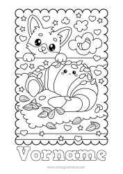 Kostenlose Malvorlage Herz Kawaii Fuchs Waldtiere Croissant