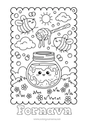 Farvelægningssiden tilpasning Kawaii Bi Insekter Honning