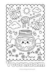 Gratis kleurplaat Kawaii Bij Insecten Honing