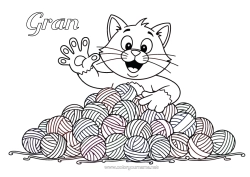 Free colouring Cat Animal Dogs and cats Knitting Balls of wool Hook