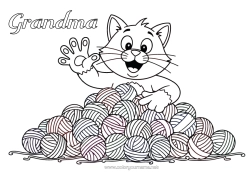 Free coloring Cat Animal Dog and cat Knitting Balls of yarn Crochet