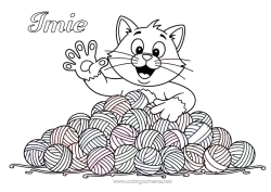 Kolorowanka za darmo Kot Psy i koty Kłębki wełny Dzianina Szydełkowanie