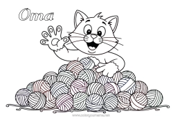 Kostenlose Malvorlage Katze Tier Hunde und Katzen Stricken Wollknäuel Häkelarbeit