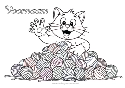 Gratis kleurplaat Kat Honden en katten Wolletjes Tricotstof Haken