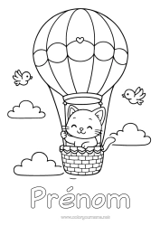 Coloriage à personnaliser Coeur Chat Kawaii Montgolfière Chiens et chats Véhicules aériens