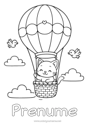 Pagină de colorat gratuită Inimă Pisică Drăguț Balon cu aer cald Câini și pisici Vehicule aeriene