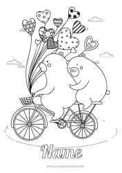 Free coloring Bear Heart Balloons Bike Forest animals Two-wheeled vehicles