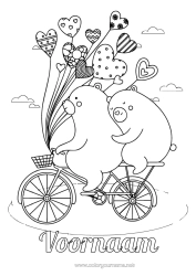Gratis kleurplaat Beer Hart Ballonnen Fiets Bosdieren Tweewielers