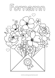 Gratis färgläggning Blommor Hjärta Kuvert Bukett