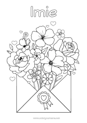 Kolorowanka za darmo Kwiaty Serce Koperta Bukiet