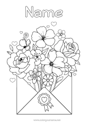 Colouring to customise Flowers Heart Envelope Bunch