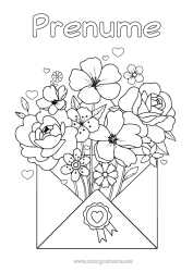 Pagină de colorat gratuită Flori Inimă Plic Buchet